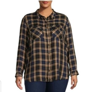 Terra & Sky Soft Button down Flannel Shirt Autumn Tartan/Navy Size 2X